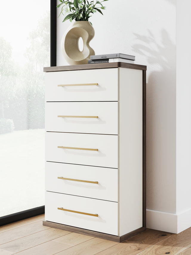 Furniture City Houma - Ashley Furniture - Kendanport Bedroom - Five Drawer Chest / Brown/White - PCB1108-46