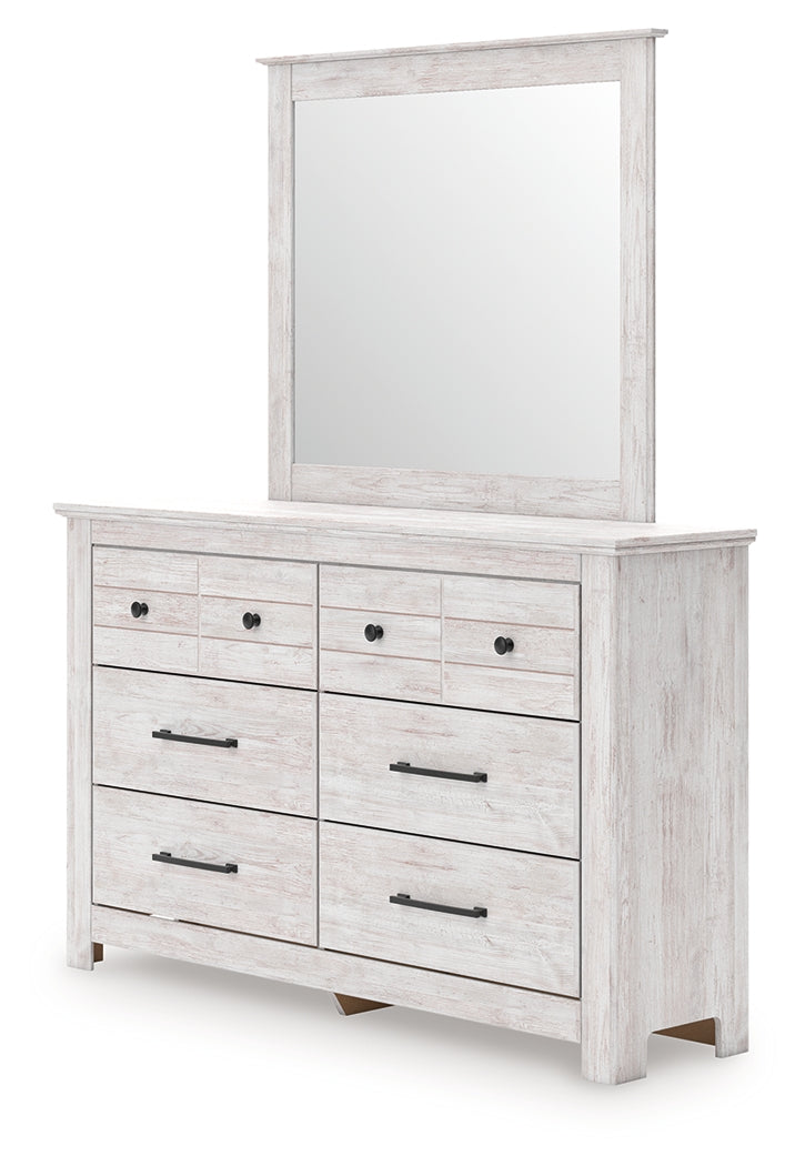 Makidern Queen Panel Bed with Storage, Dresser and Mirror