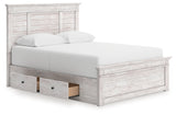 Makidern Queen Panel Bed with Storage, Dresser and Mirror