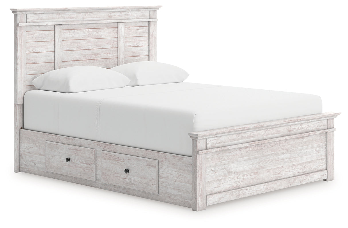 Makidern Queen Panel Bed with Storage, Dresser and Mirror