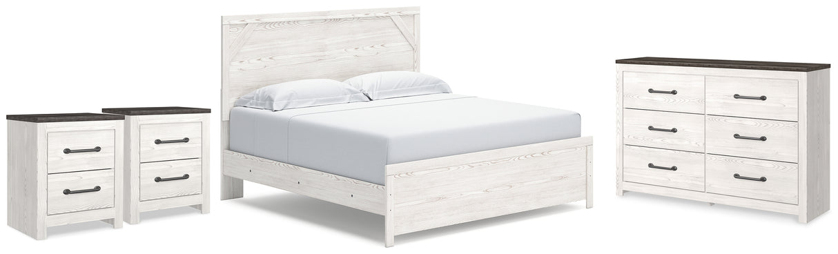 Furniture City Houma - Ashley Furniture - Gerridan King Panel Bed - King Panel Bed, Dresser and 2 Nightstands / White/Gray - B1190B32