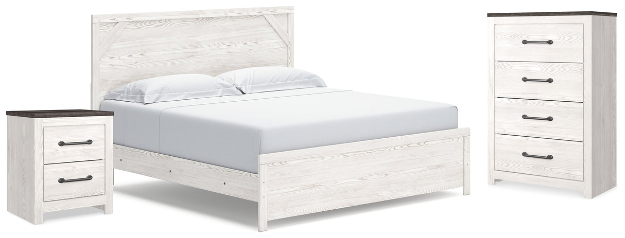 Furniture City Houma - Ashley Furniture - Gerridan King Panel Bed - King Panel Bed, Chest and Nightstand / White/Gray - B1190B35