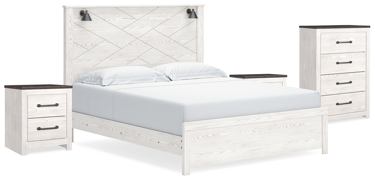Furniture City Houma - Ashley Furniture - Gerridan King Panel Bed - King Panel Bed, Chest and 2 Nightstands / White/Gray - B1190B25