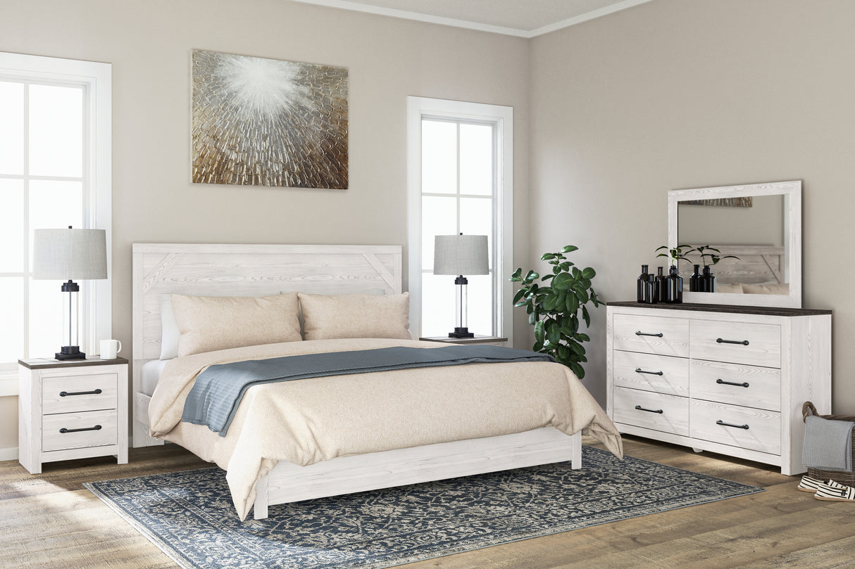 Furniture City Houma - Ashley Furniture - Gerridan King Panel Bed - King Panel Bed, Dresser, Mirror and 2 Nightstands / White/Gray - B1190B19