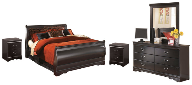 Furniture City Houma - Ashley Furniture - Huey Vineyard Queen Sleigh Bed with Mirrored Dresser and 2 Nightstands - Queen Sleigh Bed with Mirrored Dresser and 2 Nightstands - B128B15