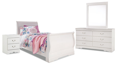 Furniture City Houma - Ashley Furniture - Anarasia Twin Sleigh Bed, Dresser, Mirror and Nightstand - Twin Sleigh Bed, Dresser, Mirror and Nightstand - B129B10