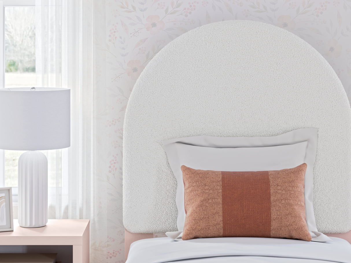 Wistenpine Twin Upholstered Panel Headboard, Dresser and Mirror