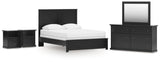 Maribel Queen Panel Bed with Dresser, Mirror and 2 Nightstands