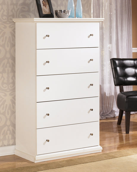 Furniture City Houma - Ashley Furniture - Bostwick Shoals Bedroom - Five Drawer Chest / White - B139-46