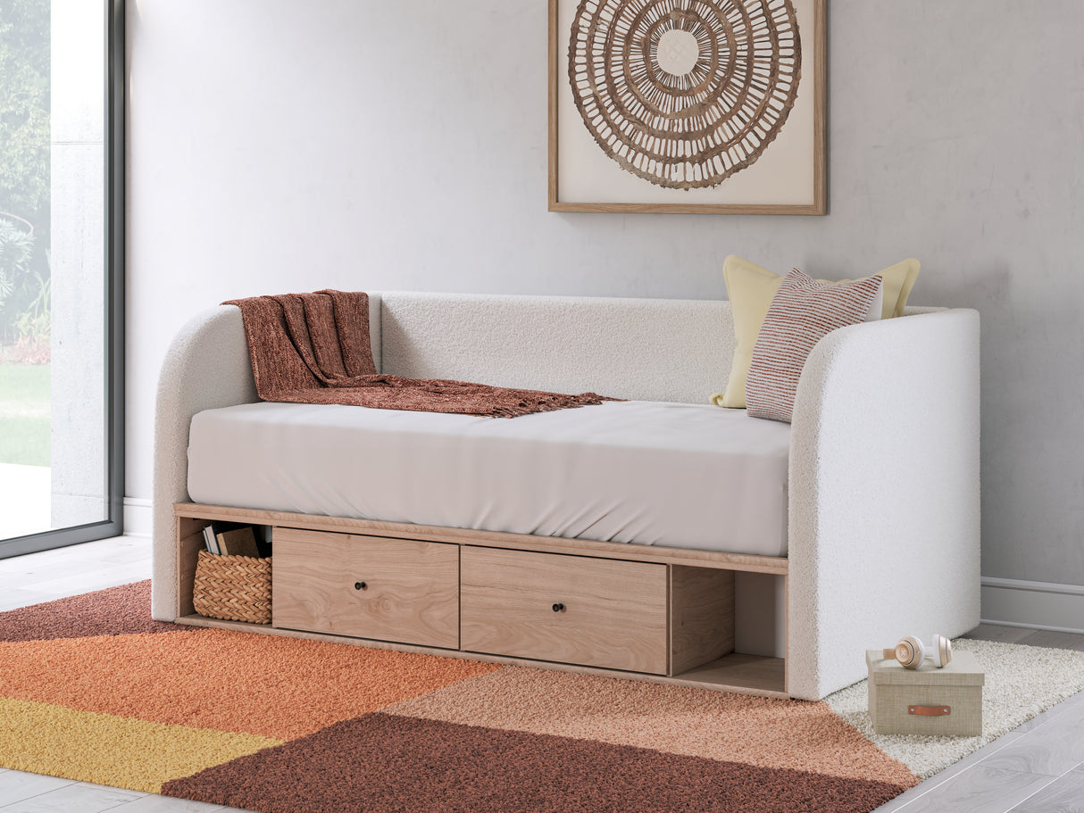 Furniture City Houma - Ashley Furniture - Arloster Bedroom - Full Upholstered Day Bed with Storage / Tan/White - PCB1566B11