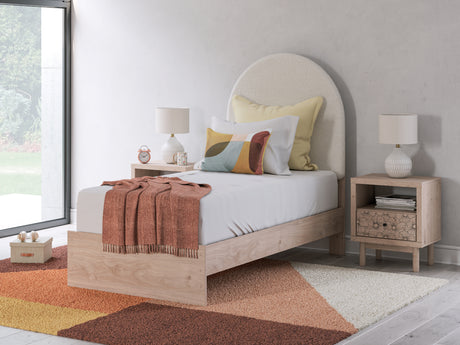 Furniture City Houma - Ashley Furniture - Arloster Twin Upholstered Panel Bed - Twin Upholstered Panel Bed / Tan/White - PCB1566B2
