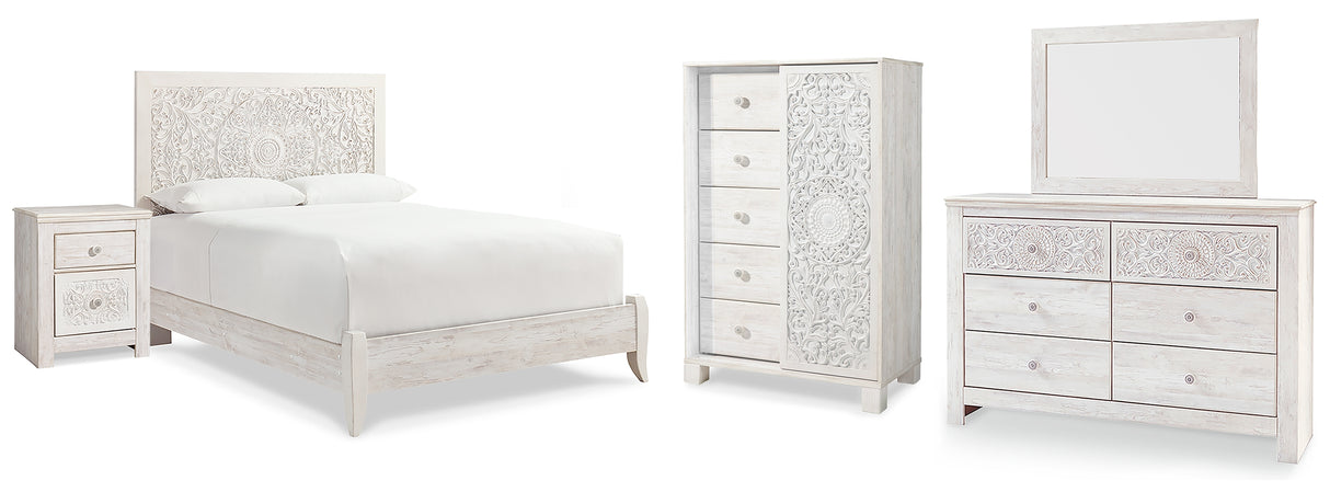 Furniture City Houma - Ashley Furniture - Paxberry Queen Panel Bed - Queen Panel Bed, Dresser, Mirror,  Chest and Nightstand / Whitewash - B181B35