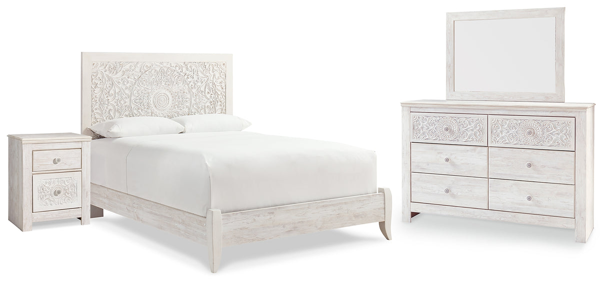 Furniture City Houma - Ashley Furniture - Paxberry Queen Panel Bed - Queen Panel Bed, Dresser, Mirror and Nightstand / Whitewash - B181B16