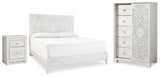 Furniture City Houma - Ashley Furniture - Paxberry King Panel Bed - King Panel Bed, Chest and Nightstand / Whitewash - B181B32
