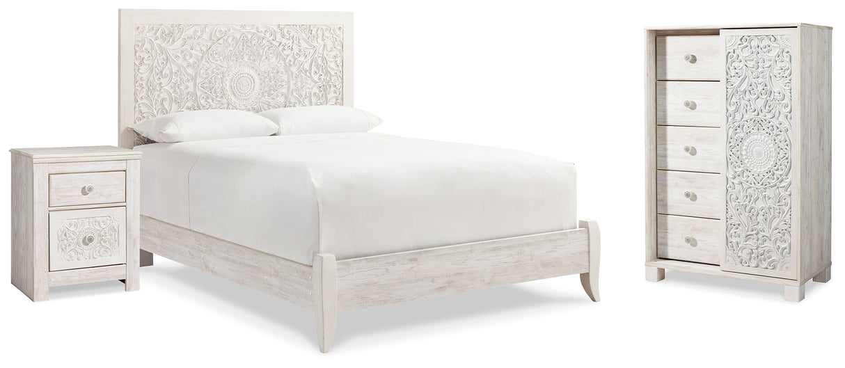 Furniture City Houma - Ashley Furniture - Paxberry Queen Panel Bed - Queen Panel Bed, Chest and Nightstand / Whitewash - B181B28