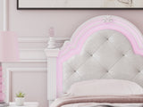 Kozlani Twin Upholstered Panel Bed, Dresser and Mirror
