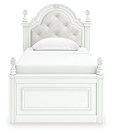 Kozlani Twin Upholstered Panel Bed, Dresser and Mirror