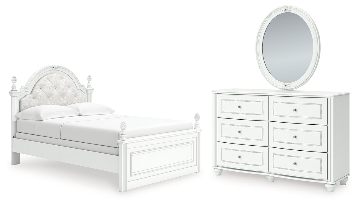 Kozlani Full Upholstered Panel Bed, Dresser and Mirror