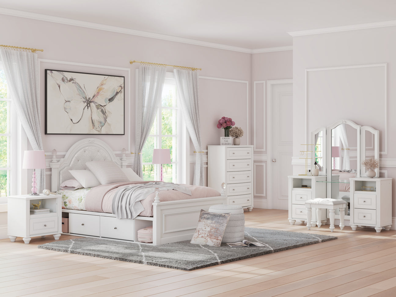 Furniture City Houma - Ashley Furniture - Kozlani Full Upholstered Panel Storage Bed - Full Upholstered Panel Storage Bed / White - PCB1819B10