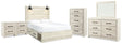 Furniture City Houma - Ashley Furniture - Cambeck Queen Panel Bed with Storage, Dresser, Mirror, Chest and 2 Nightstands - Queen Panel Bed with Storage, Dresser, Mirror, Chest and 2 Nightstands / Whitewash - B192B122