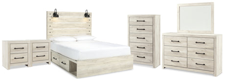 Furniture City Houma - Ashley Furniture - Cambeck Queen Panel Bed with Storage, Dresser, Mirror, Chest and 2 Nightstands - Queen Panel Bed with Storage, Dresser, Mirror, Chest and 2 Nightstands / Whitewash - B192B122