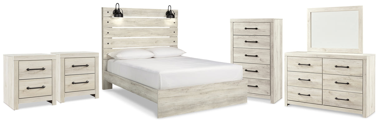 Furniture City Houma - Ashley Furniture - Cambeck Queen Panel Bed - Queen Panel Bed, Dresser, Mirror, Chest and 2 Nightstands / Whitewash - B192B108