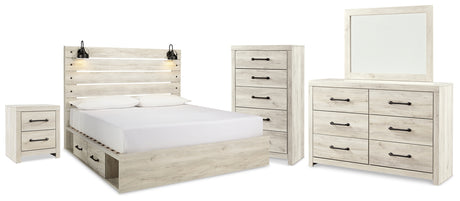 Furniture City Houma - Ashley Furniture - Cambeck King Panel Storage Bed, Dresser, Mirror, Chest and Nightstand - King Panel Storage Bed, Dresser, Mirror, Chest and Nightstand / Whitewash - B192B124
