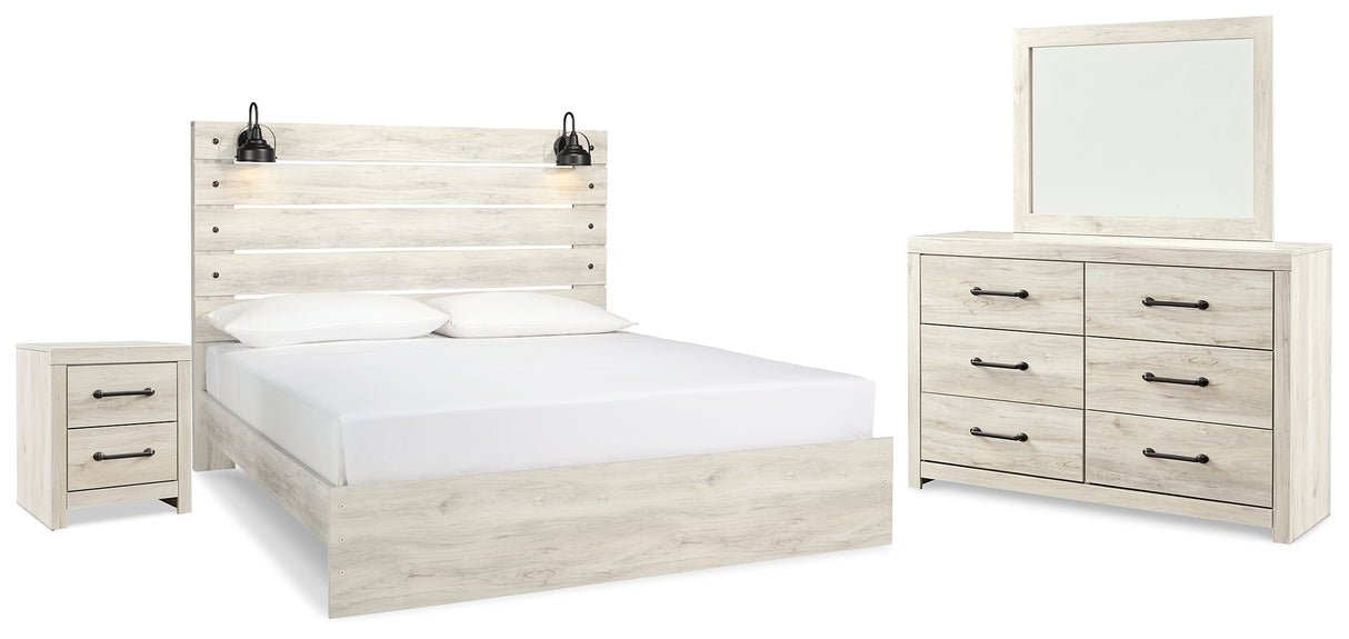 Furniture City Houma - Ashley Furniture - Cambeck King Panel Bed - King Panel Bed, Dresser, Mirror and Nightstand / Whitewash - B192B54