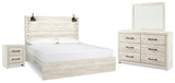 Furniture City Houma - Ashley Furniture - Cambeck King Panel Bed - King Panel Bed, Dresser, Mirror and Nightstand / Whitewash - B192B54