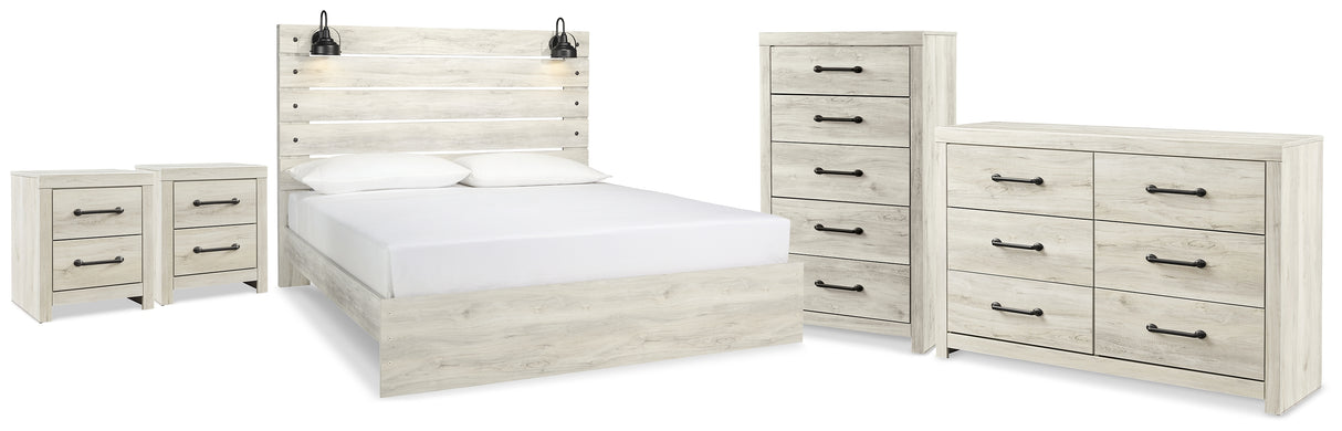 Furniture City Houma - Ashley Furniture - Cambeck King Panel Bed - King Panel Bed, Dresser, Chest and 2 Nightstands / Whitewash - B192B112