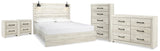 Furniture City Houma - Ashley Furniture - Cambeck King Panel Bed - King Panel Bed, Dresser, Chest and 2 Nightstands / Whitewash - B192B112