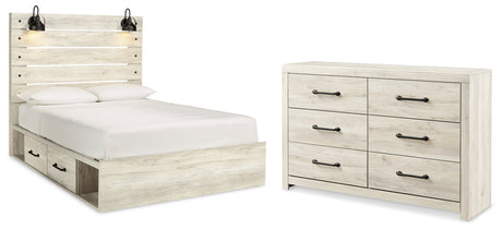 Furniture City Houma - Ashley Furniture - Cambeck Queen Panel Bed with Storage and Dresser - Queen Panel Bed with Storage and Dresser / Whitewash - B192B12