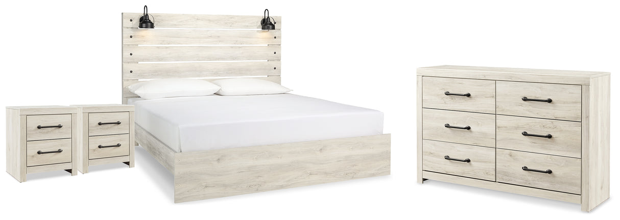 Furniture City Houma - Ashley Furniture - Cambeck King Panel Bed - King Panel Bed, Dresser and 2 Nightstands / Whitewash - B192B117