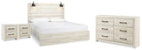 Furniture City Houma - Ashley Furniture - Cambeck King Panel Bed - King Panel Bed, Dresser and 2 Nightstands / Whitewash - B192B117