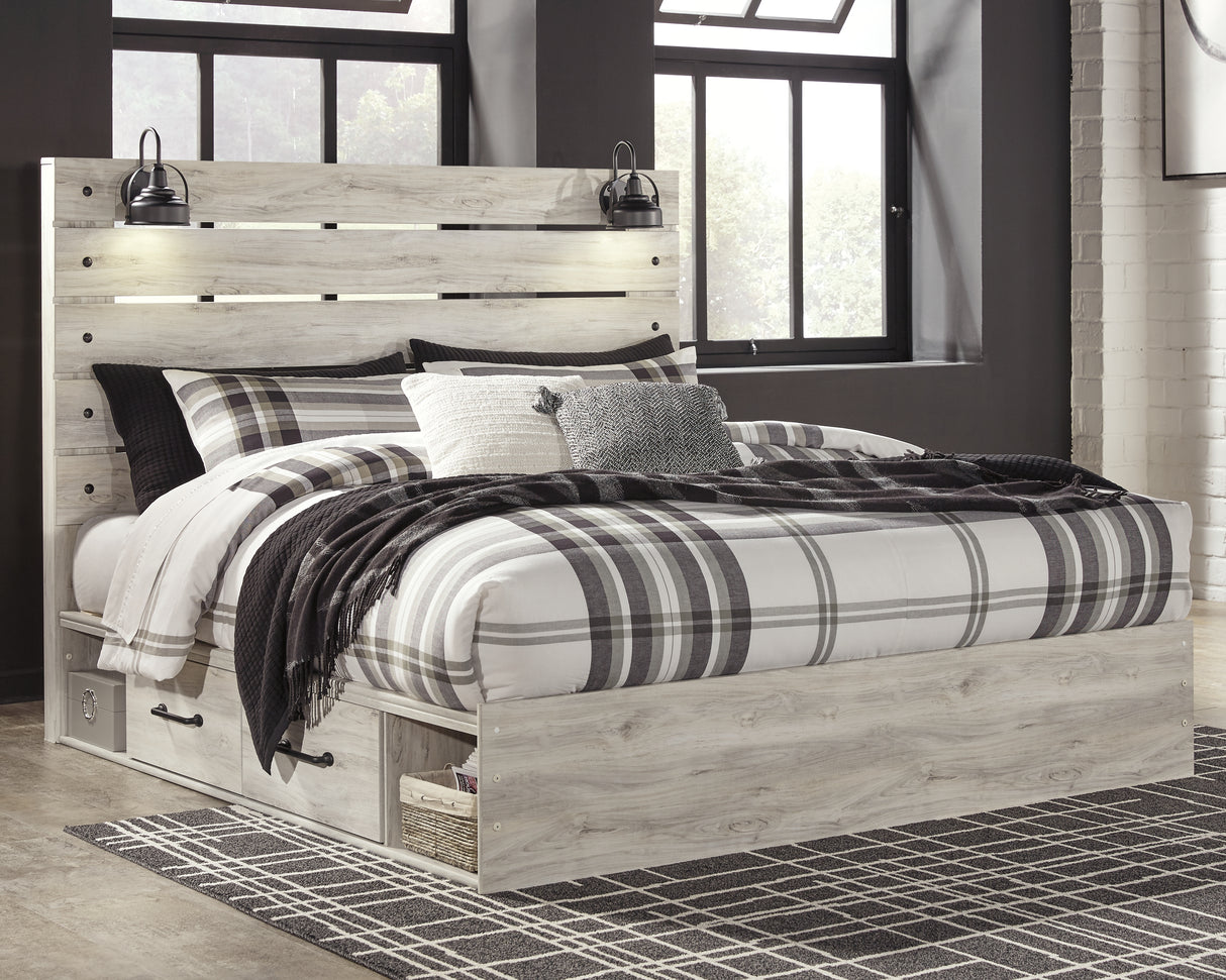 Furniture City Houma - Ashley Furniture - Cambeck Bedroom - King Panel Bed with 2 Storage Drawers / Whitewash - B192B19