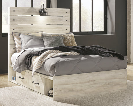 Furniture City Houma - Ashley Furniture - Cambeck Full Panel Bed with 4 Storage Drawers - Full Panel Bed with 4 Storage Drawers / Whitewash - B192B34