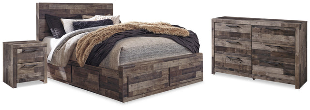 Furniture City Houma - Ashley Furniture - Derekson Queen Panel Storage Bed, Dresser and 2 Nightstand - Queen Panel Storage Bed, Dresser and 2 Nightstand / Multi Gray - B200B58