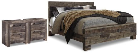 Furniture City Houma - Ashley Furniture - Derekson King Panel Bed and 2 Nightstands - King Panel Bed and 2 Nightstands / Multi Gray - B200B83