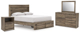 Elbrim Queen Panel Storage Bed, Dresser, Mirror and Nightstand