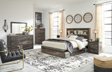 Drystan Queen Bookcase Storage Bed, Dresser, Mirror and 2 Nightstands