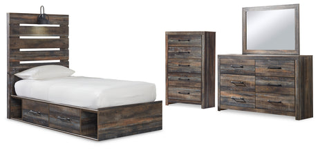 Furniture City Houma - Ashley Furniture - Drystan Twin Panel Bed with Storage, Dresser, Mirror and Chest - Twin Panel Bed with Storage, Dresser, Mirror and Chest - B211B85