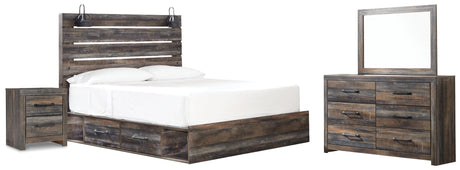 Furniture City Houma - Ashley Furniture - Drystan King Panel Bed with Under Bed Storage, Dresser, Mirror and Nightstand - King Panel Bed with Under Bed Storage, Dresser, Mirror and Nightstand - B211B62