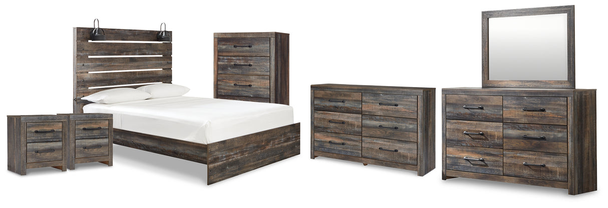 Furniture City Houma - Ashley Furniture - Drystan Queen Panel Bed - Queen Panel Bed, 2 Dressers, Mirror, Chest and 2 Nightstands / Multi - B211B104