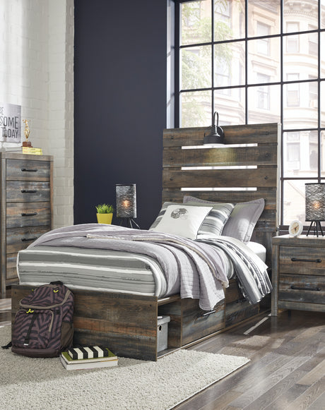 Furniture City Houma - Ashley Furniture - Drystan Twin Panel Bed with 2 Storage Drawers - Twin Panel Bed with 2 Storage Drawers / Multi - B211B8
