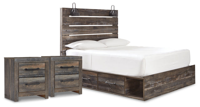 Furniture City Houma - Ashley Furniture - Drystan Queen Panel Storage Bed and 2 Nightstands - Queen Panel Storage Bed and 2 Nightstands - B211B89