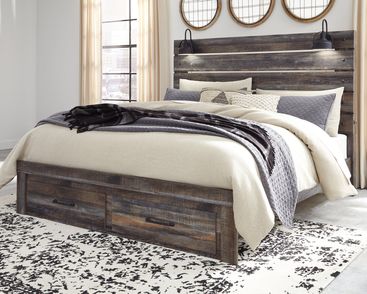 Furniture City Houma - Ashley Furniture - Drystan Bedroom - King Panel Bed with 2 Storage Drawers / Multi - B211B55