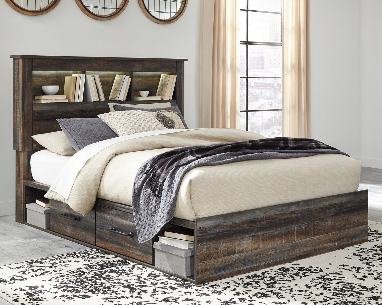 Furniture City Houma - Ashley Furniture - Drystan Bedroom - Queen Bookcase Bed with 4 Storage Drawers / Multi - B211B18