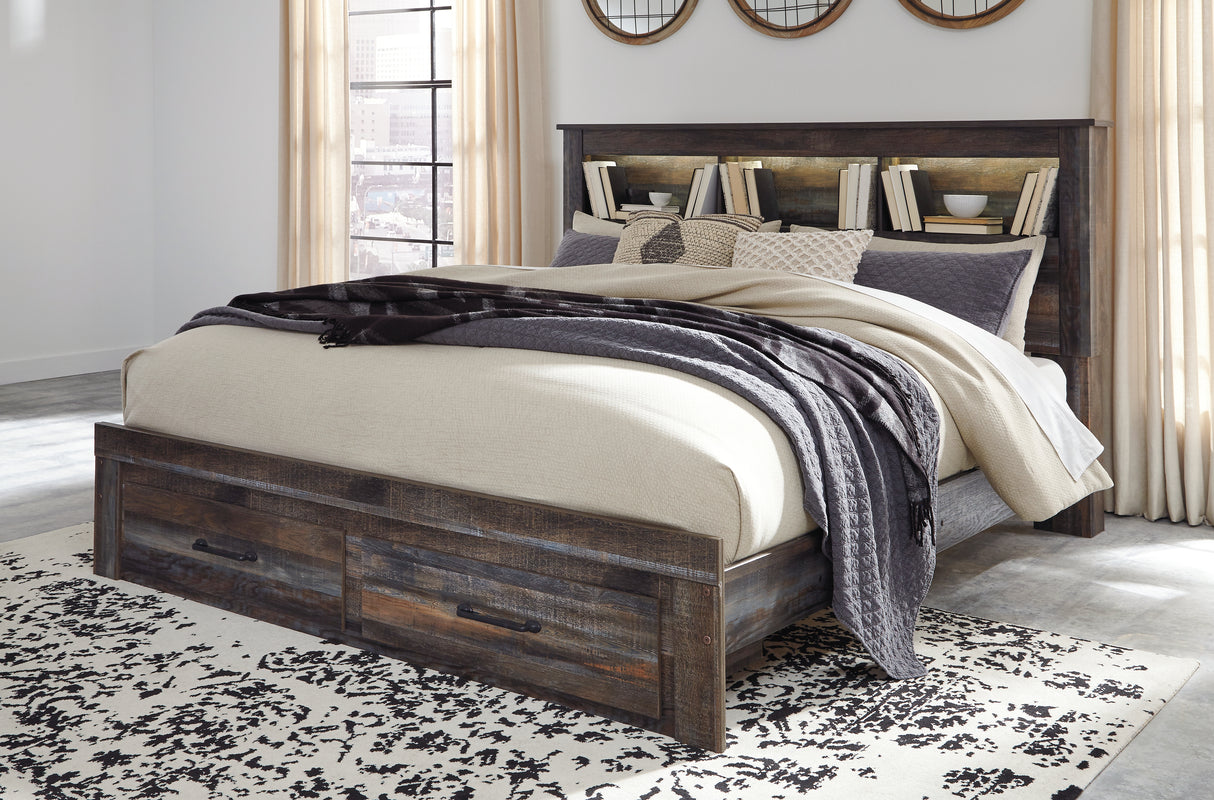 Furniture City Houma - Ashley Furniture - Drystan Bedroom - King Bookcase Bed with 2 Storage Drawers / Multi - B211B27