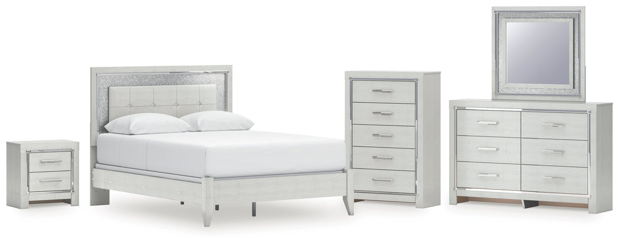 Furniture City Houma - Ashley Furniture - Zyniden Queen Panel Bed, Dresser, Mirror, Chest and Nightstand - Queen Panel Bed, Dresser, Mirror, Chest and Nightstand / Silver - B2114B13