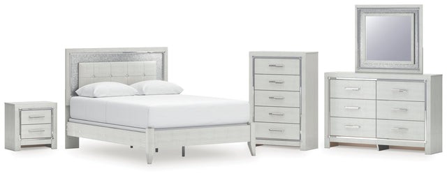 Furniture City Houma - Ashley Furniture - Zyniden Queen Panel Bed, Dresser, Mirror, Chest and Nightstand - Queen Panel Bed, Dresser, Mirror, Chest and Nightstand / Silver - B2114B13